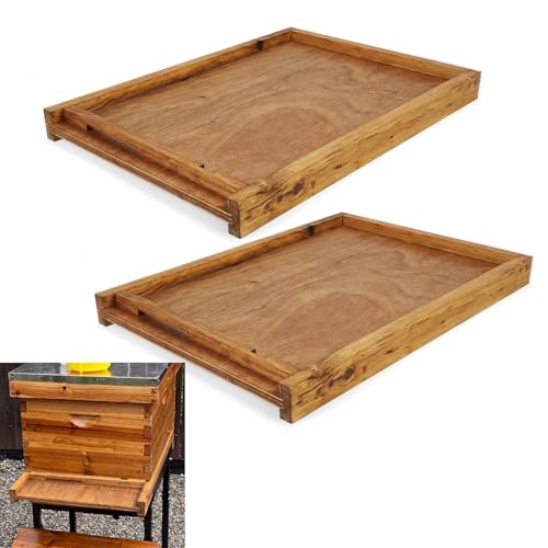 Colingmill 2 Set 10 Frame Wax Dipped Beehive Bottom Board with Entrance Reduce Wax Dipped Beehive Screened Bottom Base Wood Entrance Board for Beekeeping
