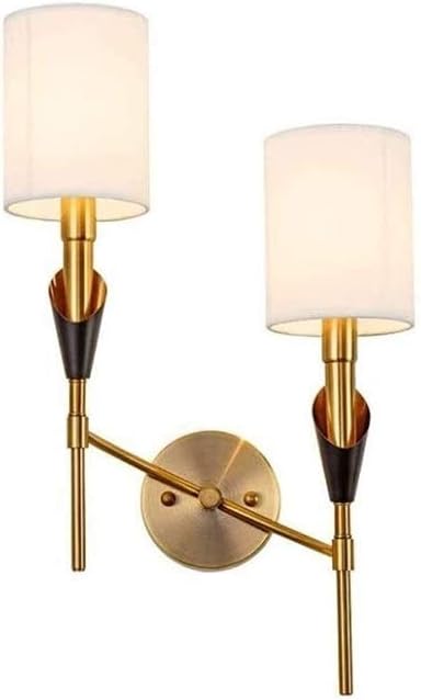 LHTCZZB LHTCZZB Wandlamp Industrial Metal Doek Shade Muur Lamp Bracket Light Sconces Copper Double Head Vintage Industrial Slaapkamer Nachtlampjes Restaurant Cafe Study Room Balkon (Golden)