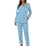 Genérico Pijama Mujer Invierno Pijama Mujer Lunares Dos Piezas Manga Larga con Solapa Y Botones Diseño Casual Femenino para Uso Diario En Casa