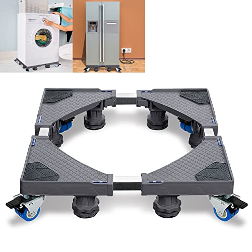 XMTECH Verstellbare Waschmaschine Sockel, Waschmaschinen Untergestell Unterschrank Beweglich Sockel für Kühlschrank, Trockner & Waschmaschine, （45-75cm）- 8 Füße und 4 Räder, Gray