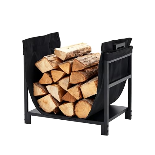 Image of DUMOS 18 Inch Firewood Rack Outdoor, Firewood Storage Rack | Heavy Duty Metal Log Holder, Indoor Fireplace, Patio Stand Tool, Stacker Organizer, Black