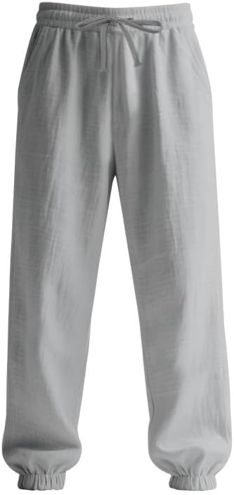 Men's Linen Joggers Summer Beach Lightweight Drawstring Yoga Pants with Pockets & Elastic Cuffs - Image 6
