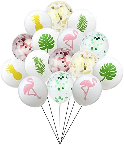 Party Nice 55 pcs Hawaii Party Decorative Balloon Flamingo Tropical Leaf Pineapple Balloons Colorful Balloon with Round Confetti for Hawaii Party Decorations