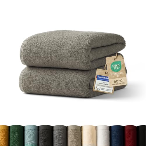 Blumtal Premium Frottier Handtücher Set 2 teilig 100{a3c7dfd5a891d1c250c79ddd1f057af8822884828c88a25a9d44cfaa9befeb2d} Baumwolle - Oeko-TEX zertifiziertes Towel 2X (50x100 cm) - Ultra saugstarkes Frottier Handtücher Set waschbar °60 - Handtücher Grau