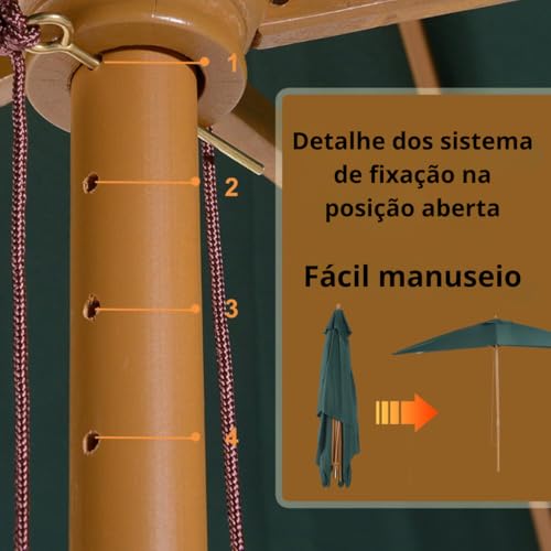 Ombrelone Central Redondo Guarda Sol Madeira 2,40 Metros - Sombreiro Solasol Piscina Praia Mesa (Beg