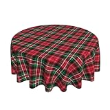 OFIRD Nappe de Noël ronde de 70 pouces, motif à carreaux rouge et vert d'hiver, nappe décorative ronde pour l'automne, lavable et réutilisable, couverture de table circulaire pour la maison, la