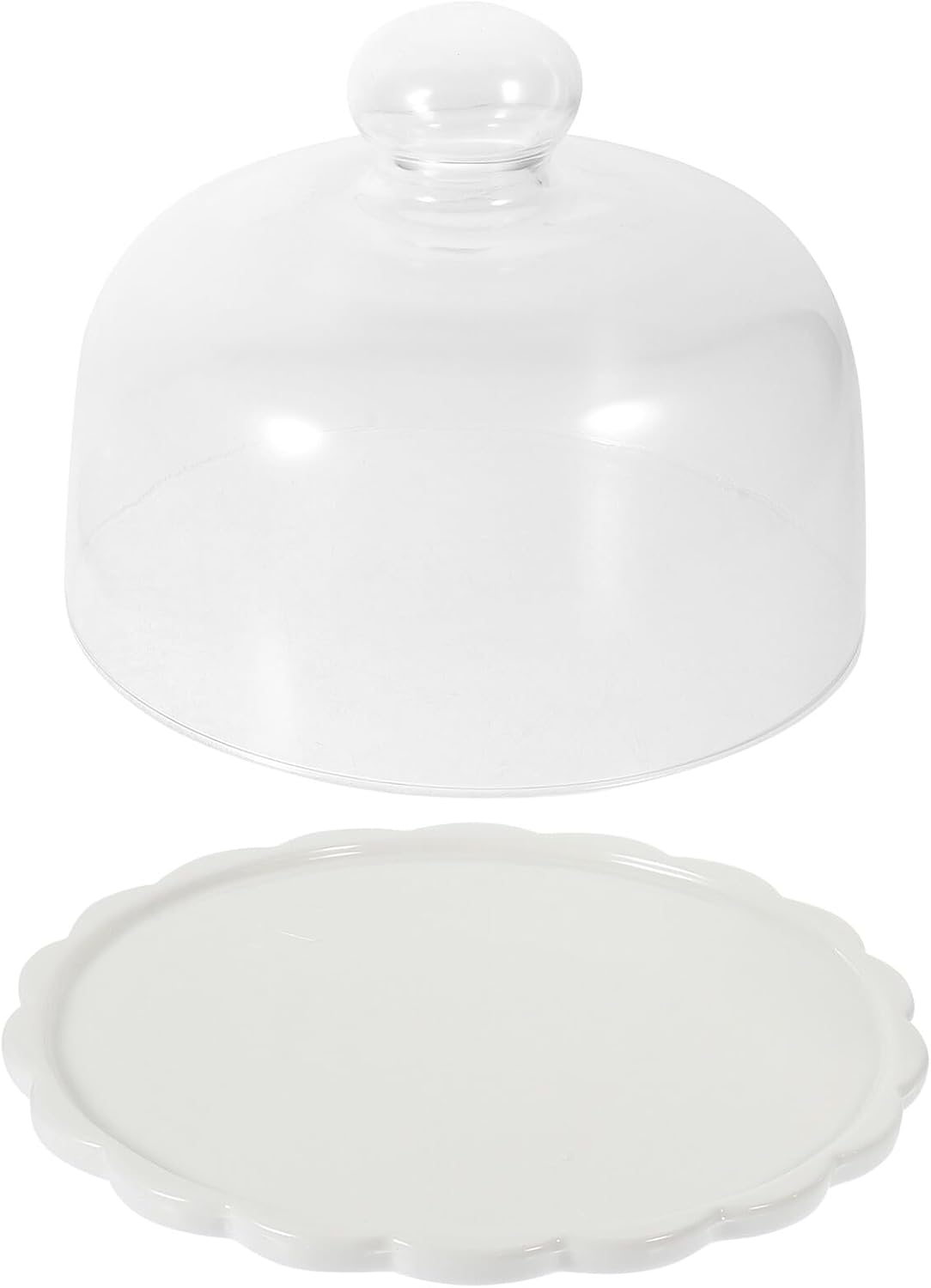 Glass Cake Cover and White Cake Display Plate Protective Food Holder Dome for Party Serving and Bakery Presentation
