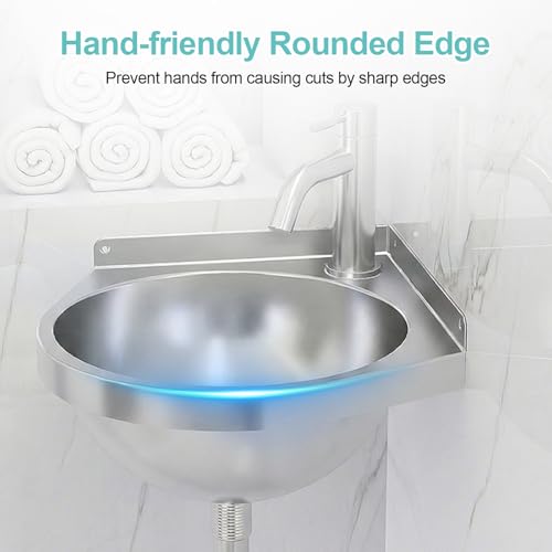 Edelstahl Eckwaschbecken mit Kalt-/Warmwasserhahn, Dreieckiges Wandmontage Badezimmer Waschbecken, Einzelbecken waschbecken Für Küche/Wohnmobile/Badezimmer/Toilette