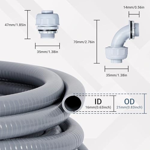 Neoaider 1/2 Inch 50FT Liquid Tight Conduit Kit, Flexible Non Metallic Electrical Conduit, with 5 Straight and 5 Angle Fittings, Suitable for Outdoor Lighting