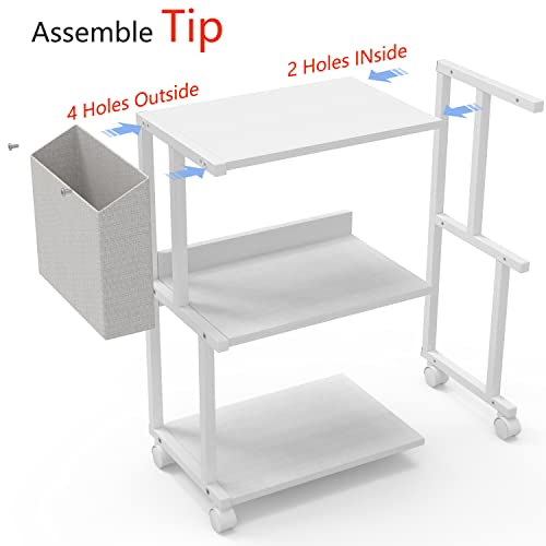 Ostreeful 3 Tier Printer Stand Modern White Printer Mobile Wooden Printer Shelf Table Organizer For Home Office Kitchen #TOP5