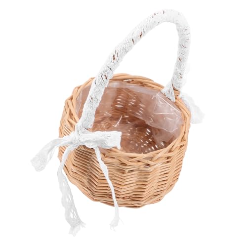 Parliky Woven Flower Girl Basket with Handle Versatile Decorative Flower Basket for Weddings Parties Home Storage Outdoor Picnics Compact Stylish Design for All Occasions