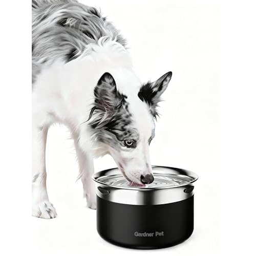 Gardner Pet Dog Bowls 1 Gallon (3.85L) Stainless Steel No Spill Water Bowl, Slow Water Feeder Metal Dog Bowls, Spill Proof Water Dispenser for Large Dogs, Promotes Healthy Hydration(Black)