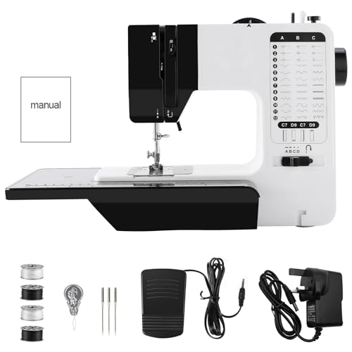 Máquina de coser de 38 puntadas con doble aguja, modelo 738. Kit de costura eléctrico compacto y ligero con pedal, accionamiento eléctrico y manual, control de velocidad para principiantes, bricolaj