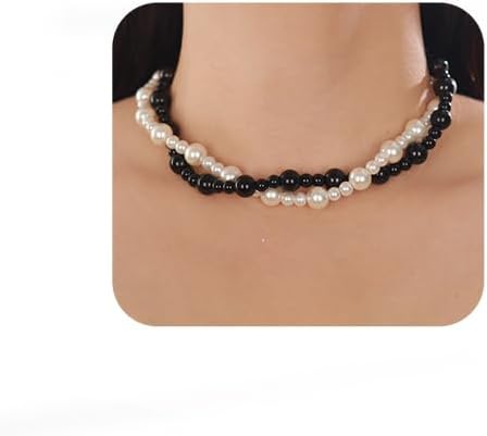 Jumwrit Dainty Layered Pearl Choker Necklace Boho Rhinestone Teardrop Butterfly Pendant Necklace Vintage Multi Strand Beaded 1920s Flapper Collar Chunky Chain Bridal Necklace for Women (Style6)