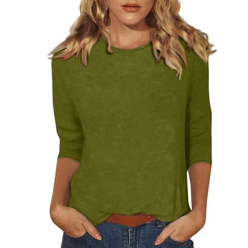 GAANBODI 3/4 Length Sleeve Womens Tops Casual Loose Fit Crewneck T Shirts Solid Three Quarter Length Tunic Tops Summer Blouse 04-Mint Green Large