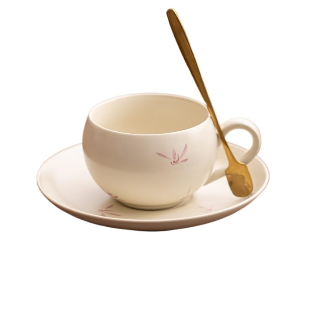 Zestawy kubków i talerzyków Filiżanka do kawy i spodek ceramiczny wysokiej klasy wykwintny zestaw do herbaty popołudniowej do biura zestaw do herbaty(Pink)
