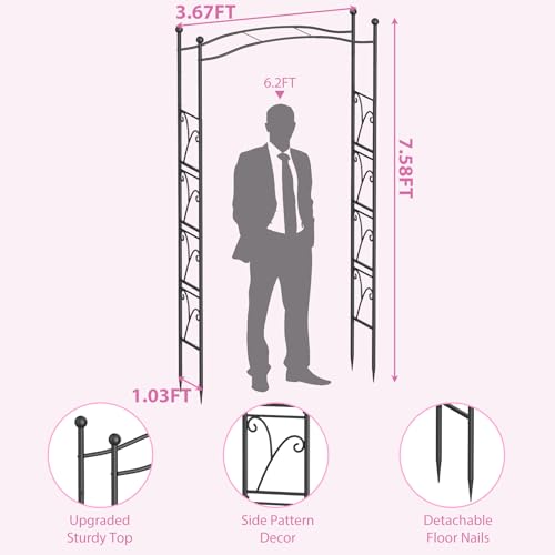 Garden Arch Trellis 7FT Wedding Arch Backdrop Stand, Metal Garden Arbor Trellis for Plant Climbing Outdoor, Plant Arch with Anchored Pile, Flower Stand Balloon Decor, Archway Pergola
