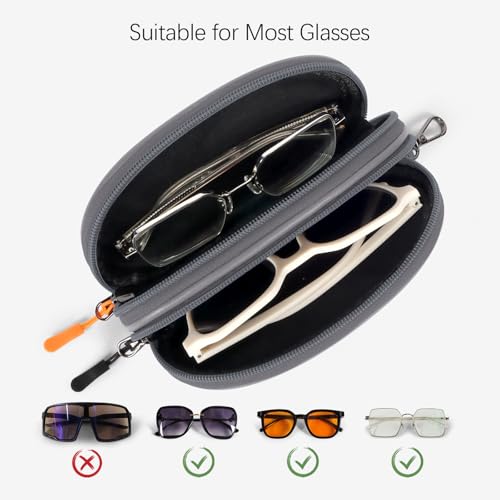 Image of Double Eyeglasses Case Soft Portable Zipper Sunglasses Pouch with Keychain Clip for Men Women