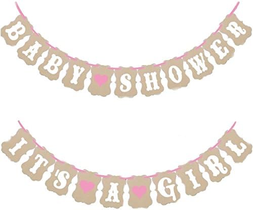 Losuya Baby Shower Bunting Banner Kraft Paper Garland Rustic Christening Baby Shower Photo Props Birthday Party Decoration (It's a girl)