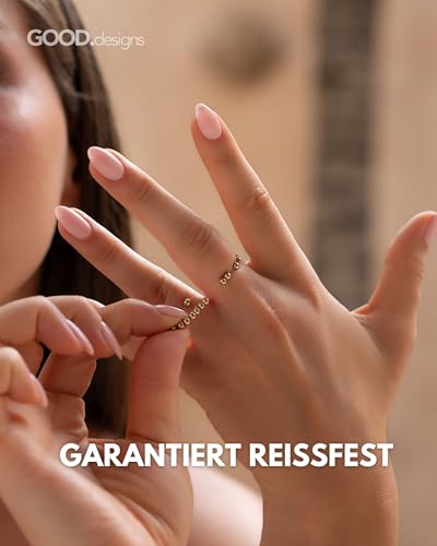 GD GOOD.designs Antistress Ring aus Edelstahl Perlen 3mm | Elastische Anxiety Rings in 18K Roségold - Wasserfeste roségoldene Perlenringe Damen | Ringgröße 54-60