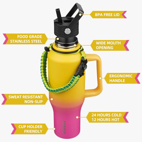 Image of BJPKPK 35oz Insulated Water Bottle with Handle & Straw Lid, Stainless Steel
