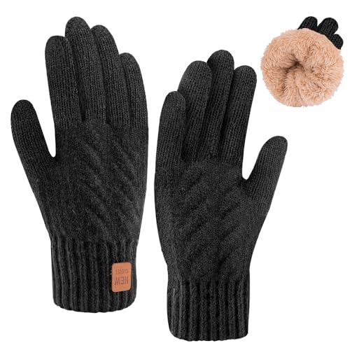 YukiniYa Kids Gloves Winter Thermal Double-Layer Knit Wool Fleece Lined Touchscreen for Boys Girls 4-18 Years Cold Weather