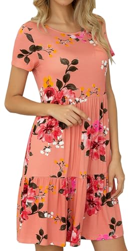 levaca Womens Summer Casual Dresses Beach Coverup Loose Short Sleeve T Shirt Dress 2025 Midi Sundress Mellow Rose XL