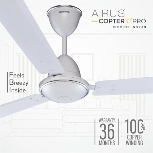 Image of AIRUS GreatWhite BLDC COPTER 32 PRO 1200mm /48inch High speed 3 blade 32W BLDC Ceiling Fan 5 Star (Pearl Ivorry) (WHITE)