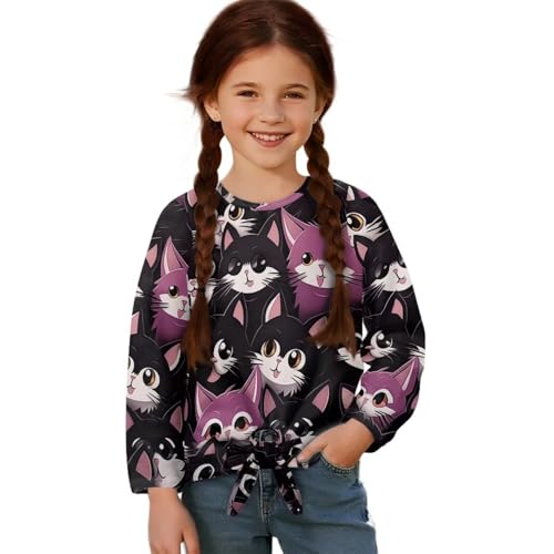 Girls Long Sleeve T-Shirt with Front Tie Teens Crewneck Shirt Girls Tunic Tops
