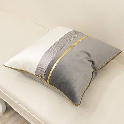 Avigers 20 X 20 Inches Gray White Gold Leather Striped Patchwork Velvet Cushion Case Luxury Modern Throw Pillow Cover Decorative Pillow For Couch Living Room Bedroom Car #TOP2
