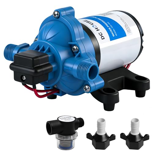 DC HOUSE 33 Series 12V RV Water Pump 3.5GPM 45PSI, 3-Chamber Diaphragm Pump with Built-in Pressure Switch, Quiet Self-Priming Demand Pump for Camper, Boat, Cabin, Off-Grid System
