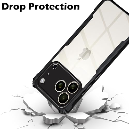 Image of amazon basics Clear Back Cover Case for iPhone 17 Pro | 360 Degree Protection | Transparent Back Cover Case for iPhone 17 Pro (PC & TPU, Black Bumper)