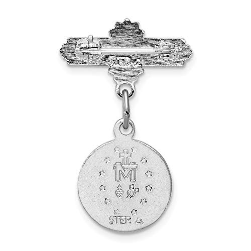 Solid 925 Sterling Silver Enameled Virgin Mary Pendant Pray for Us Charm Miracle Medal Pin - 28mm x 18mm4