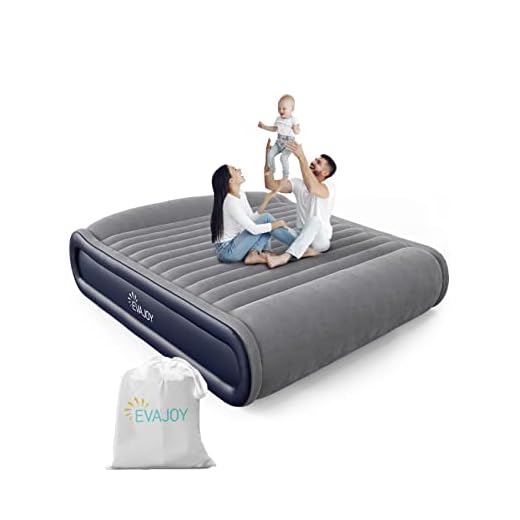 Evajoy Full Size Inflatable Air Mattress with Built in Pump, Double-High Bed Flocked Top, 3 Mins Easy Inflate/Deflate, Portable Blow Up Headboard for Home & Camping Travel, Blue Grey (EJ-HF004)