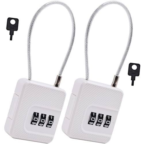 Bstsilver 2-Pack Combination Padlock, Indoor Gym Locker Lock w/ 3-Digit Code for Luggage Backpack Cabinet Toolbox Gate Hasp, Cable Latch for Travel Renter Office, Back to School Essential, Lightduty