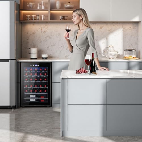 Image of COWSAR 37 Bottle Wine Fridge, Freestanding Commercial Beverage Refrigerator with Smart Temp Control, 4.45 Cu.Ft Mini Fridge Wine Cooler with Child Lock& Wavy Wire Shelves for Kitchen Bar, Black