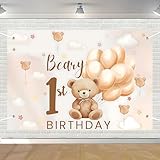 Beary First Birthday Backdrop Banner Teddy Inspire Bear 1st Backdrop Banner Bear 1st Birthday Decorations Party Supplies 5×3ft