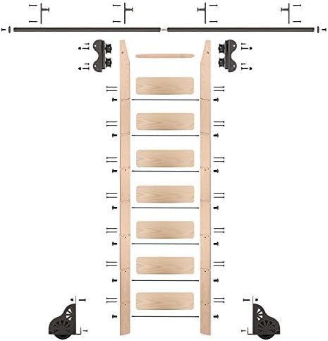 QG Rolling Ladder Kit with 8' Maple Ladder and 8' of Railing, Oil Rubbed Bronze