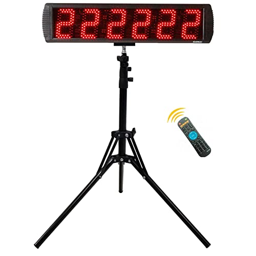 Gan Xin Portable 5'' High 6 Digits Led Race Clock With Tripod For Running Events, Countdown/Up Digital Race Timer, 12/24-Hour Real Time Clock, Stopwatch By Remote Control, Red Color #TOP4