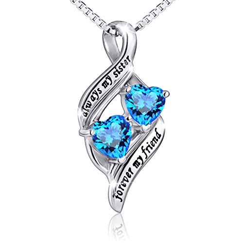 Daochong 925 Sterling Silver Always My Sister Forever My Friend Double Love Heart Necklace, Box Chain 18" #TOP9
