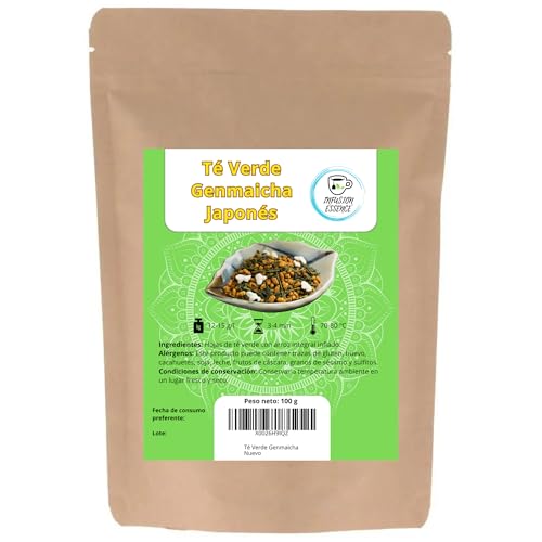 Té Verde Genmaicha Japonés I Te en Hojas Sueltas I Té Japonés con Arroz tostado e inflado I Té Verde Japonés a granel I Té antioxidante, energético y digestivo (100 g)