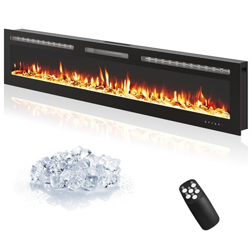 Image of Garvee 72 Inch Electric Fireplace, Modern Wall Mounted Fireplace Heater, Multicolor Flame, Touch Screen Quiet Operation for Bedroom Living Room