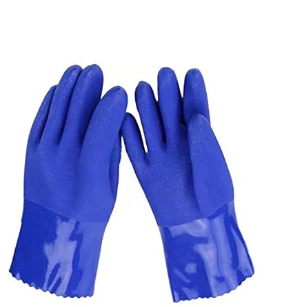 SSWW Pvc Supported Gloves For Acid And Caustics Chemical Handling Cotton Interlock Lined Pvc Hand Gloves Multipurpose Reusable Waterproof Household Hand Gloves Chemical Resistant Ideal For Industrial Purpose Food Processing Agriculture Industrial Heavy Duty Work Pvc Glove (Color-Blue) |Pack Of 1 Pair|