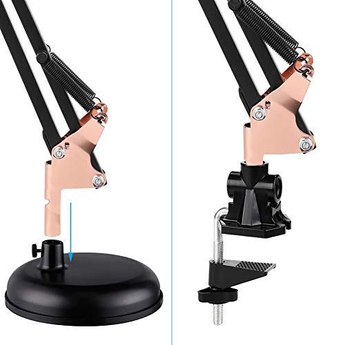 Powerking Metal Swing Arm Desk Lamps, Adjustable And Flexible, Feading With Base And Clip 2-In-1 Function, Fit E26&E27 Bulbs Base, Application In Bedroom Living Room, Office Home (Black+Rose Gold) #TOP3