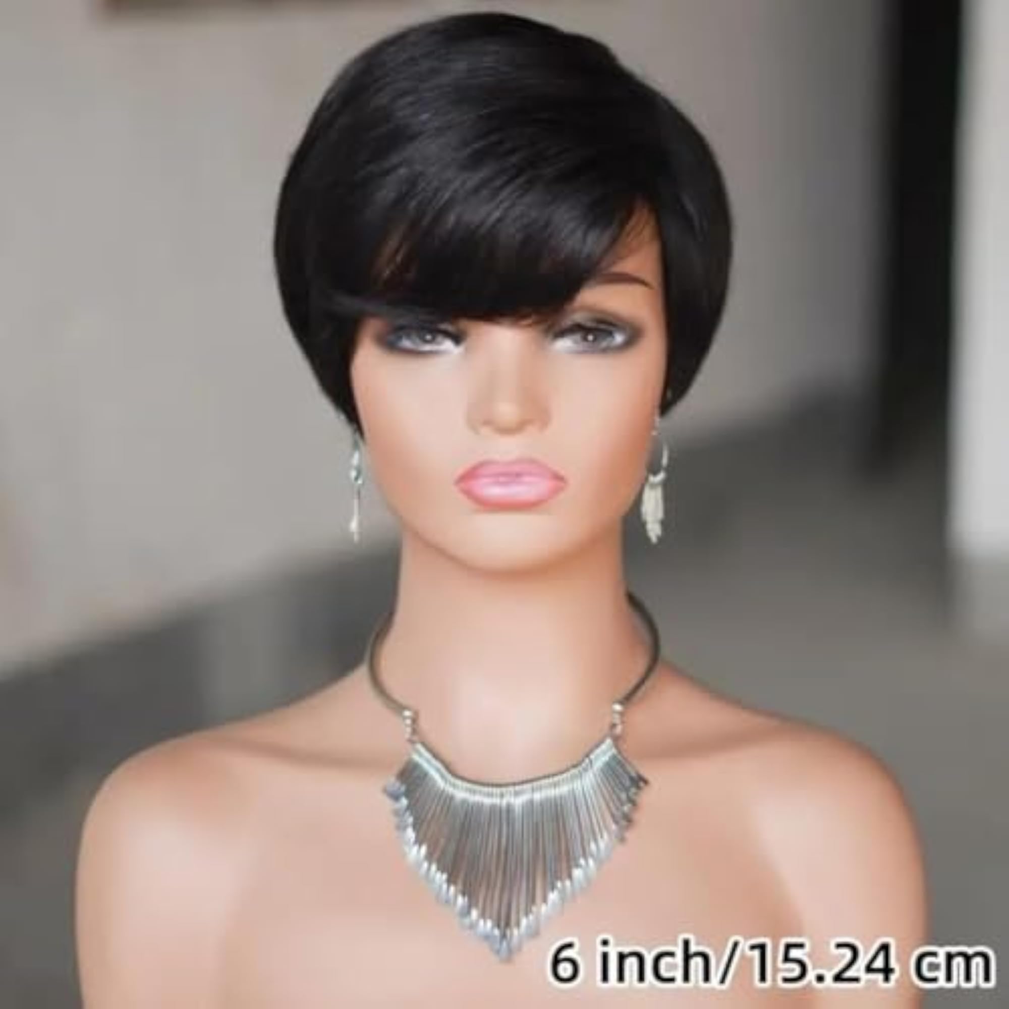 Women's Short Pixie Cut Wig with Bangs, Black