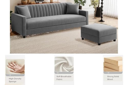 Image of Rosebell Sofa Set with Ottoman Combo 3 Seater Sofa Set with Matching Footrest for Living Room,Office, & Bedroom - Grey
