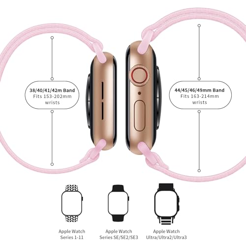 Image of AMANECER Stretchy Nylon Watch Bands Compatible with Apple Watch Series 11 /10 /9 /8 /7 /6 /5 /4 SE 3 /2 /1, Adjustable Braided Elastic Sport Loop Rugged Straps for iWatch Women Men (Barbie Pink, 38 /40 /41 /42MM)