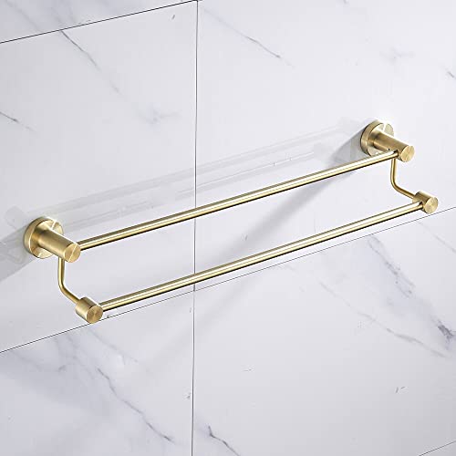 ICASY Toallero de pared para toallero, soporte de toalla de baño de pared con base redonda dorada cepillada, barra de toalla doble de acero inoxidable, soporte de pared inclinado Cover