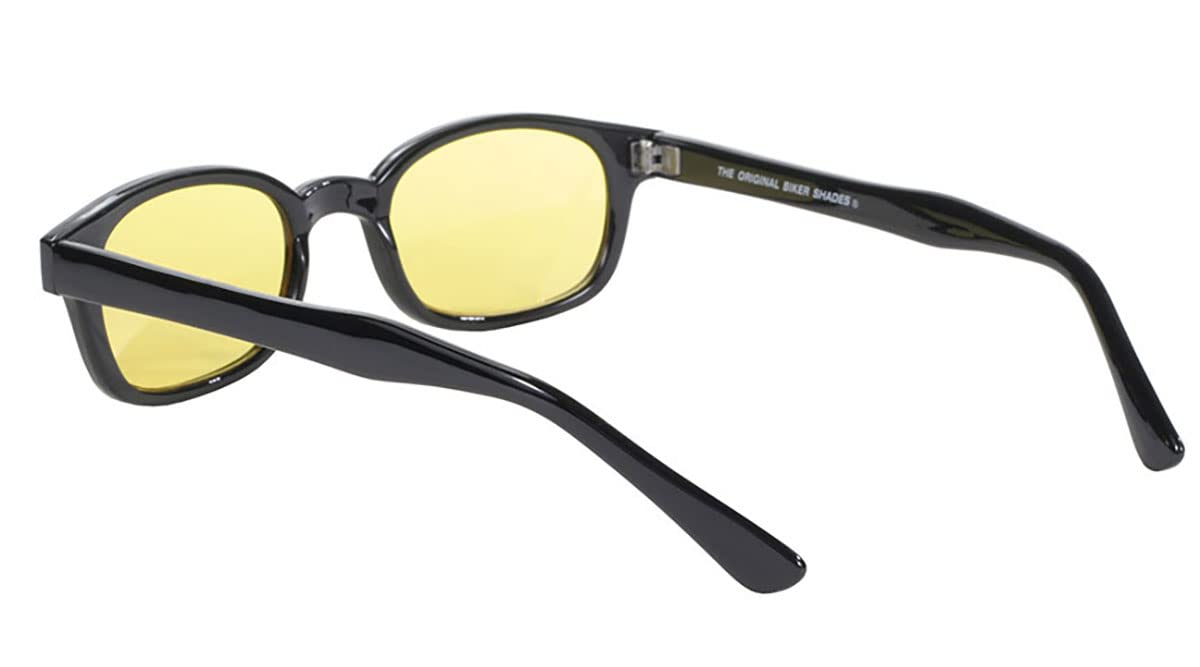 KD's 20112 - Occhiali da sole sportivi e motociclisti - uomo e donna - si adattano sotto casco moto bicicletta sci - Lenti gialle UV400, Nero , Large