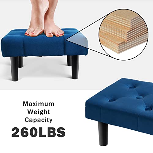 Image of HOUCHICS Small Footstool Ottoman, Velvet Soft Footrest Ottoman with Wood Legs， Sofa Footrest Extra Seating for Living Room Entryway Office(Blue 2PACK)